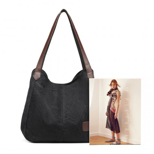 EB2040L - Kono Canvas Shoulder Tote Bag - Black