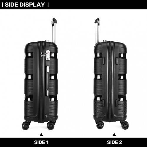 K2092L - Kono Bright Hard Shell PP Suitcase 3 Pieces Set - Classic Collection - Black