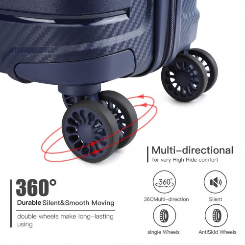 K2091L - Kono Multi Texture Hard Shell PP Suitcase 3 Pieces Set - Classic Collection - Navy