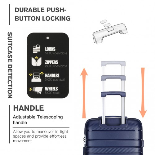 K2091L - Kono Multi Texture Hard Shell PP Suitcase 3 Pieces Set - Classic Collection - Navy