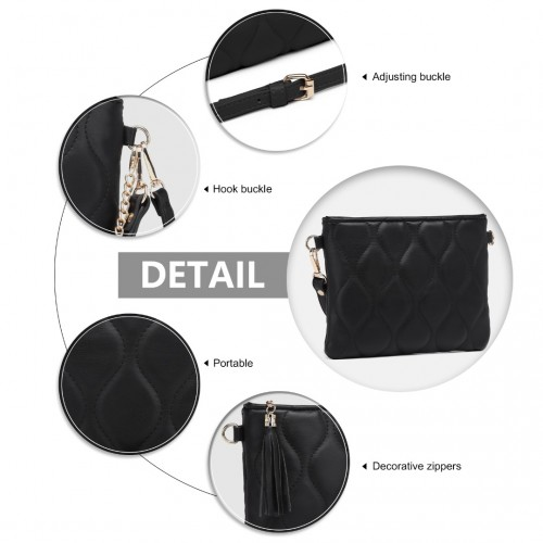 LB2247 - Miss Lulu Small PU Leather Soft Crossbody Bag - Black