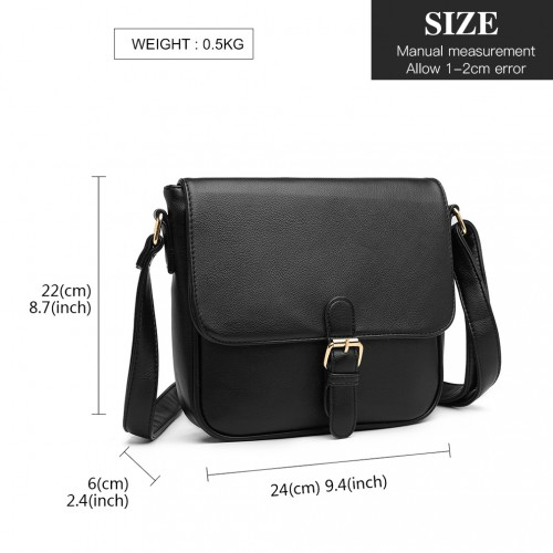 LB2003 - Miss Lulu Classic Cross Body Shoulder Bag - Black