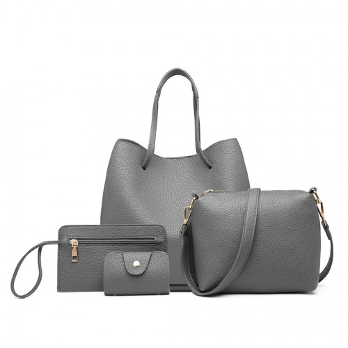 LB1937 - MISS LULU 4 PIECE SET SHOULDER TOTE HANDBAG - GREY