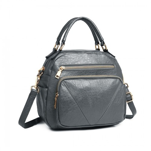 LB6907 - Miss Lulu Bowler Style Shoulder Bag - Grey