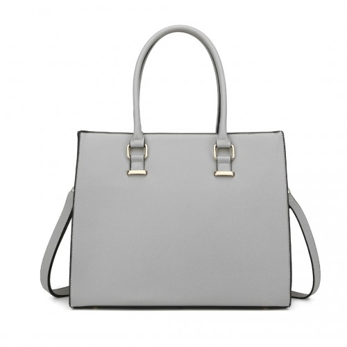 L1509-1 - Miss Lulu Leather Look Classic Square Shoulder Bag - Grey