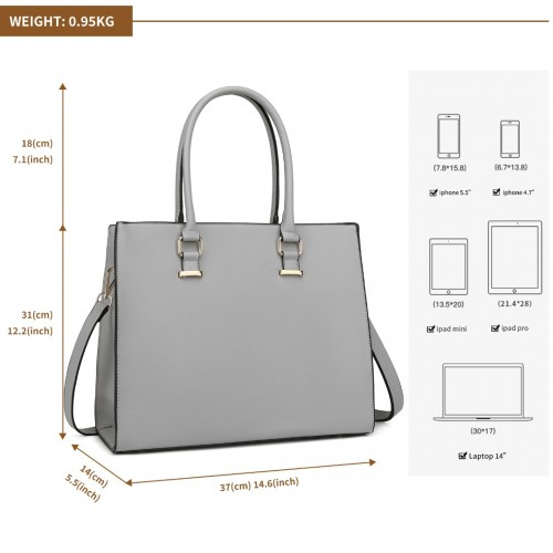 L1509-1 - Miss Lulu Leather Look Classic Square Shoulder Bag - Grey