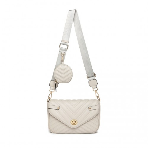 LB2138 - Miss Lulu V-quilted Flap Leather Shoulder Bag - Grey