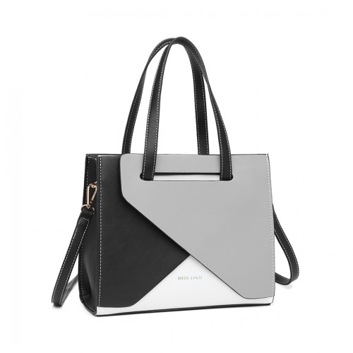 LB2008 - Miss Lulu Contrast Panel Shoulder Bag - Grey