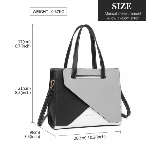 LB2008 - Miss Lulu Contrast Panel Shoulder Bag - Grey