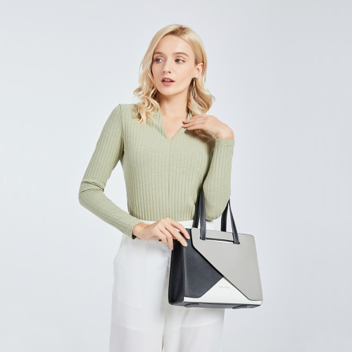 LB2008 - Miss Lulu Contrast Panel Shoulder Bag - Grey