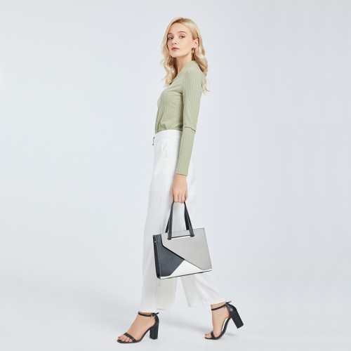 LB2008 - Miss Lulu Contrast Panel Shoulder Bag - Grey