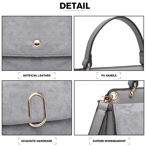 LB6871-MISS LULU STYLISH LADIES LEATHER HANDBAG SHOULDER BAG GREY