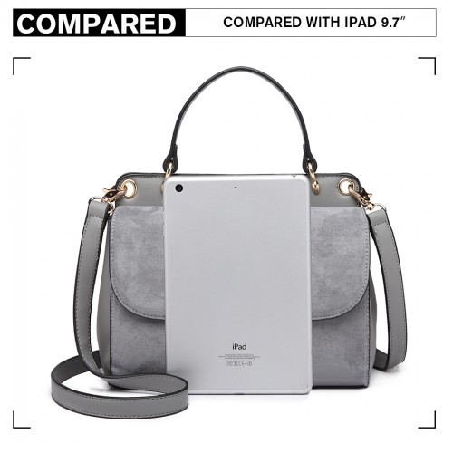 LB6871-MISS LULU STYLISH LADIES LEATHER HANDBAG SHOULDER BAG GREY