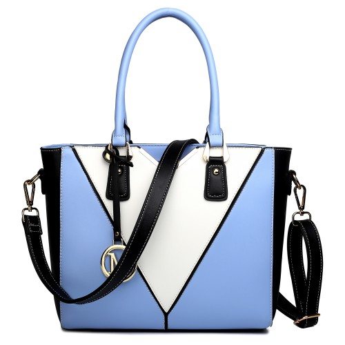 LG1641 - Miss Lulu Leather Look V-Shape Shoulder Handbag - Blue