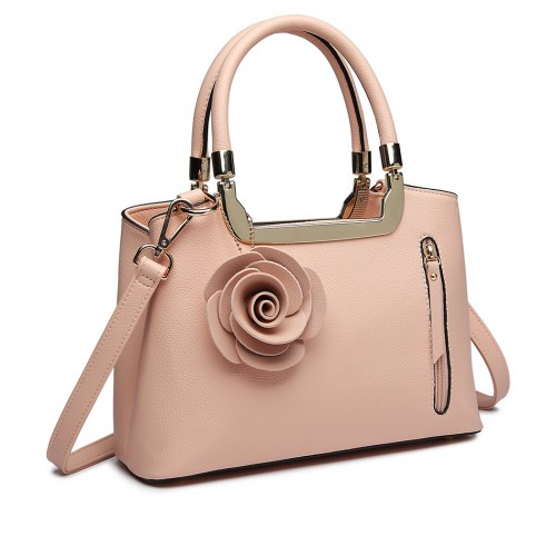 LG1847 - MISS LULU PU LEATHER ROSE HANGING ORNAMENT HANDBAG - PINK