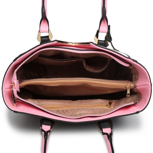 LG1641 - Miss Lulu Leather Look V-Shape Shoulder Handbag - Pink