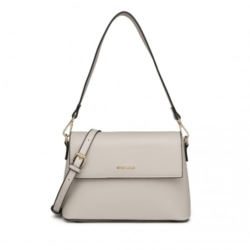 LH2209 - Miss Lulu Classic Flap Leather Shoulder Bag - Grey