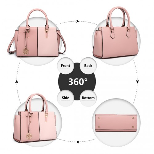 LG2224 - Miss Lulu Vintage Two-colour Patchwork Handbag Tote Bag - Pink