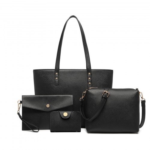 LG6931 - Miss Lulu 4 Piece Handbag Set - Black