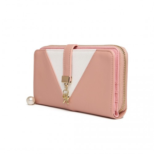 LP2216 - Miss Lulu Two Tone Women's Leather Look Clutch Purse - Pink