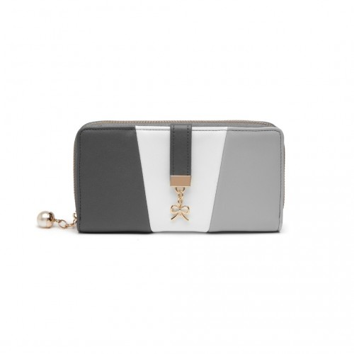 LP2030 - Miss Lulu Tri Colour Women's Leather Look Purse - Grey And White