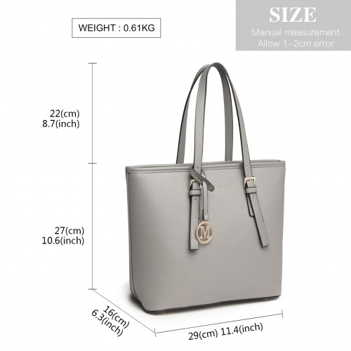 LT2054 - Miss Lulu Minimalist Tote Handbag Structured - Grey