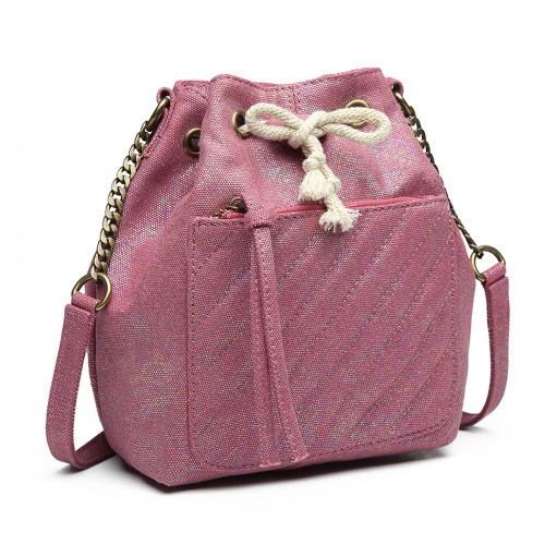 LT6812 - Miss Lulu Sparkle Canvas Drawstring Cross Body Bag - Purple