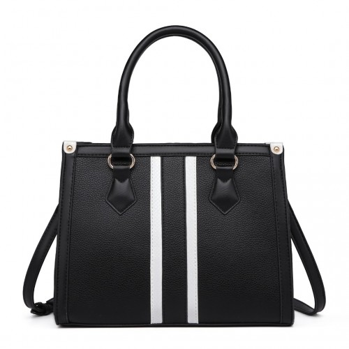 LT2203 - Miss Lulu White Striped Commuter Elegant Cross body Tote Bag - Black