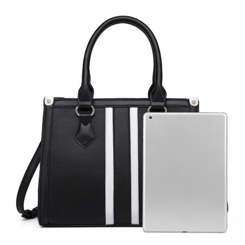 LT2203 - Miss Lulu White Striped Commuter Elegant Cross body Tote Bag - Black