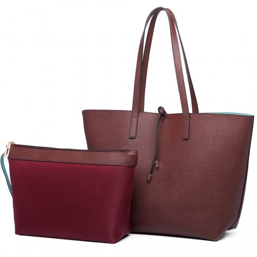 LT6628 - Miss Lulu Women Reversible Contrast Shopper Tote Bag Coffee