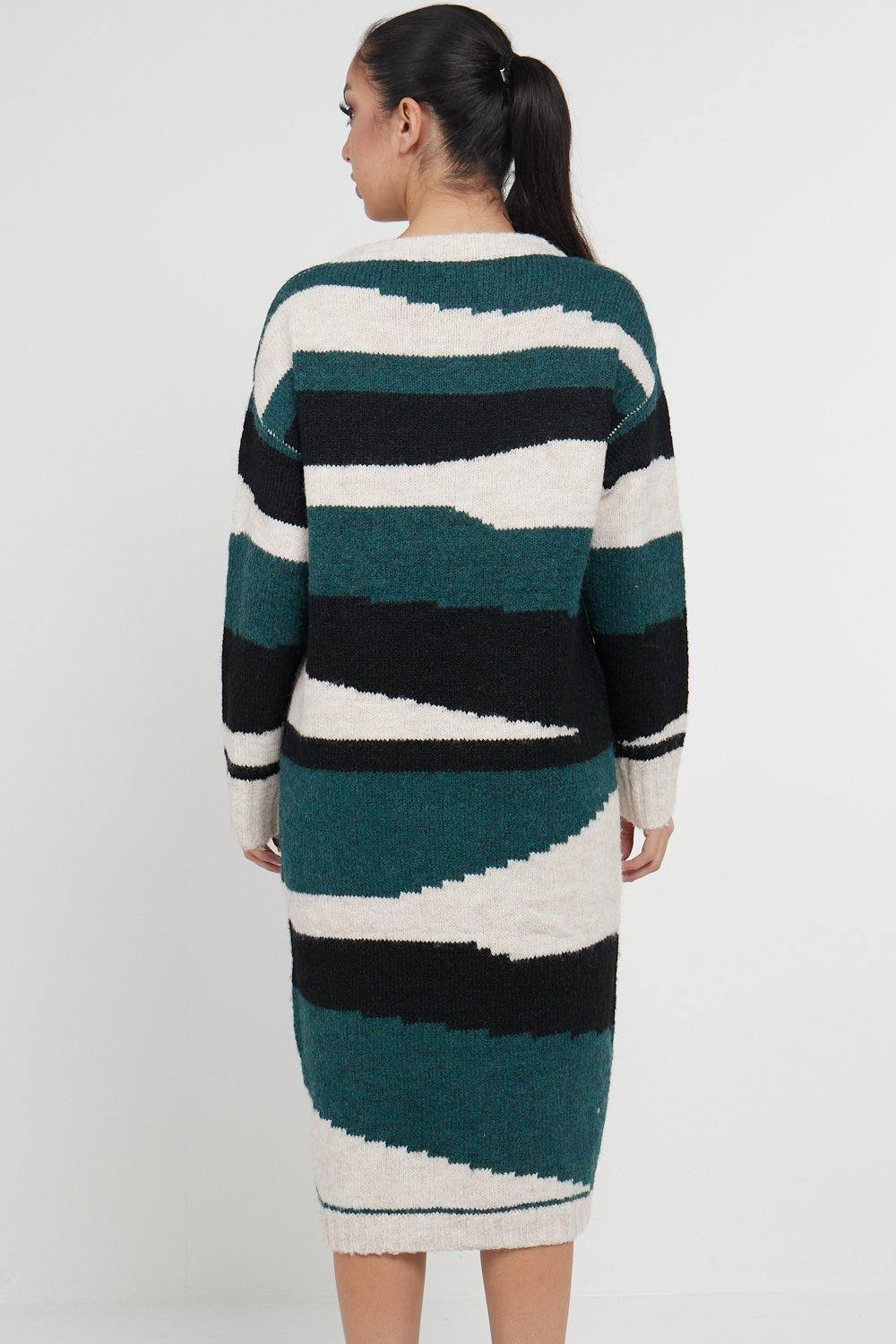 Abstract Striped Jumper Dress In Green