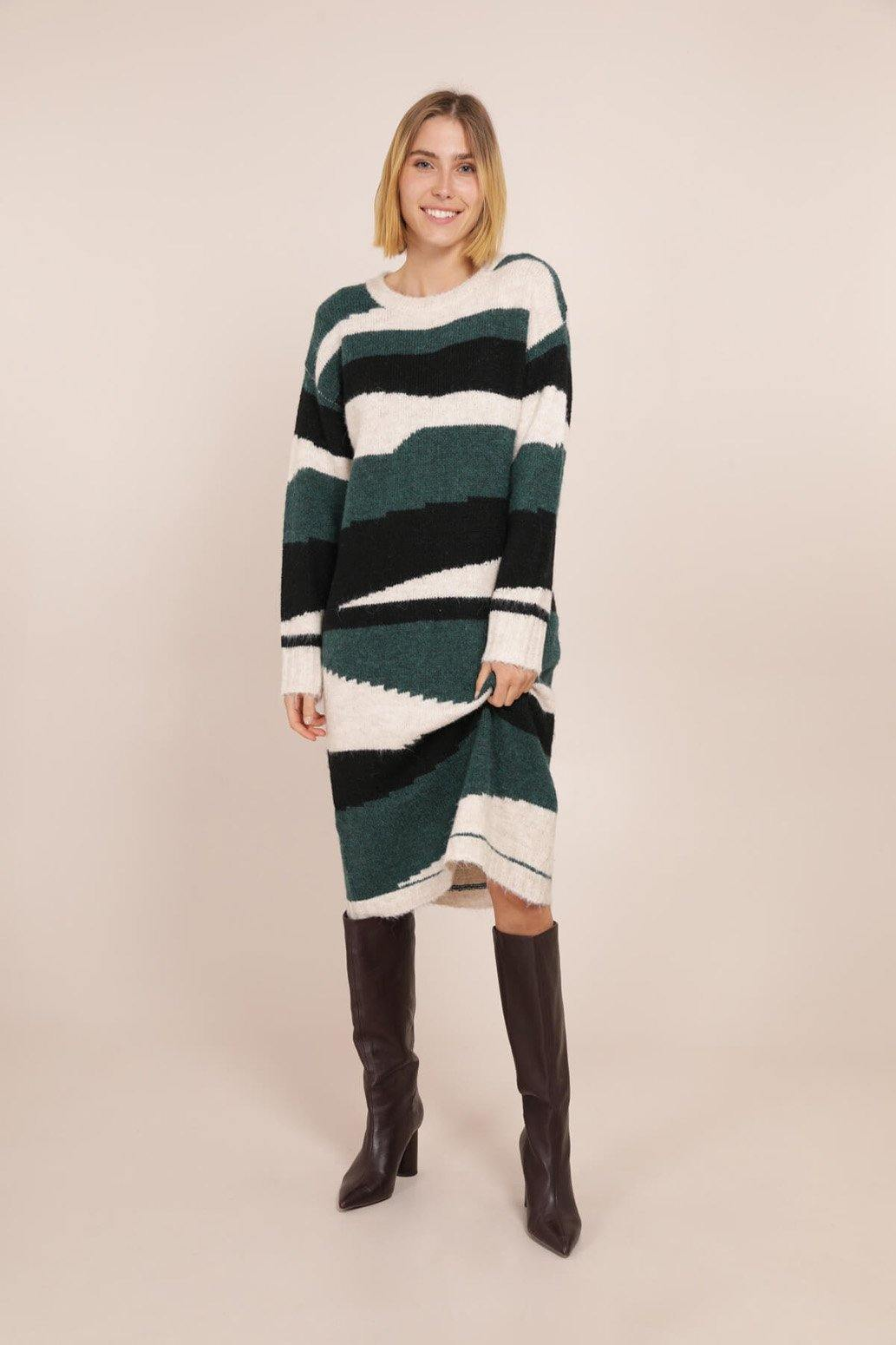 Abstract Striped Jumper Dress In Green