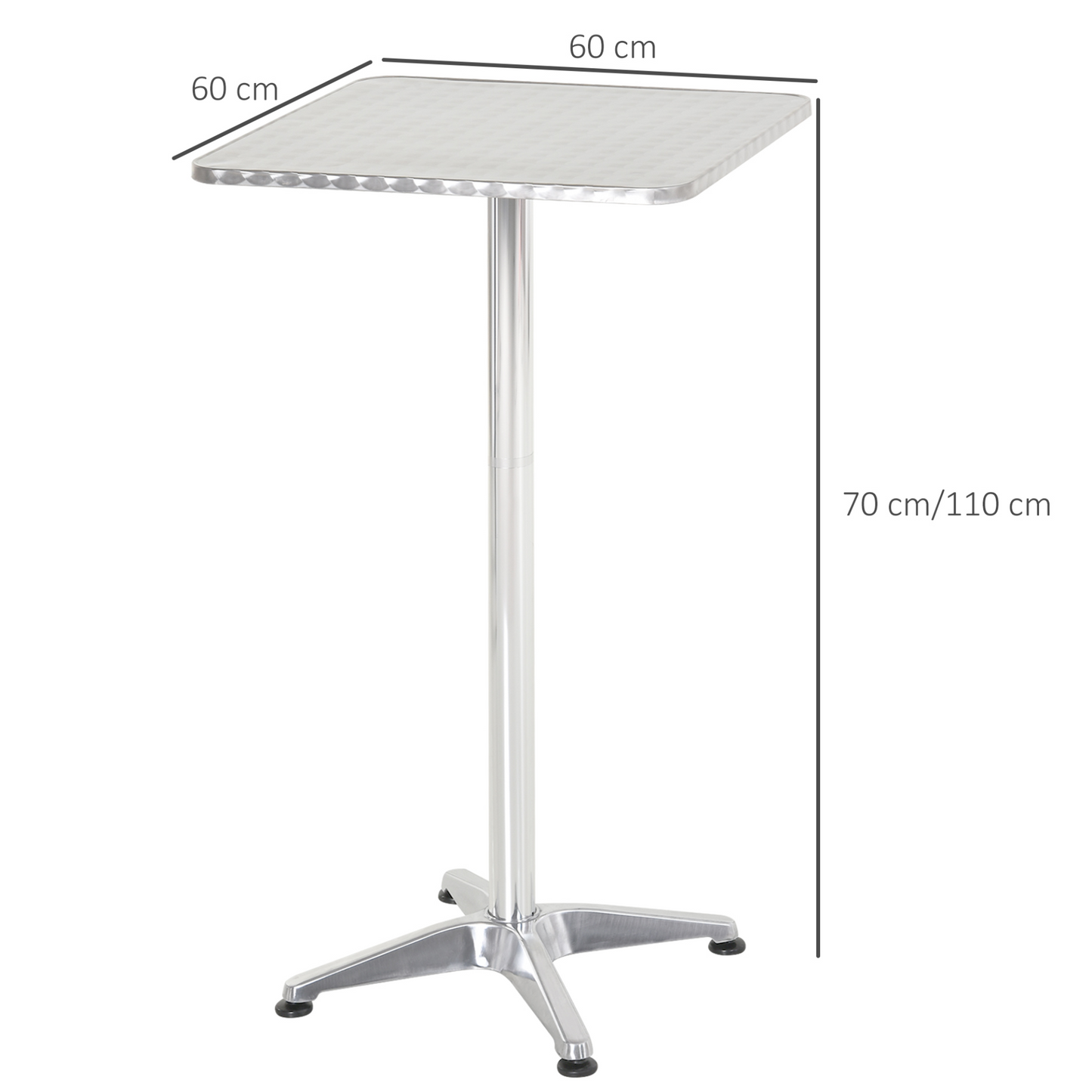 HOMCOM Height Adjustable Bistro Table Pub Bar Square Table Stainless Steel Top Aluminium Edge 60 x 60cm