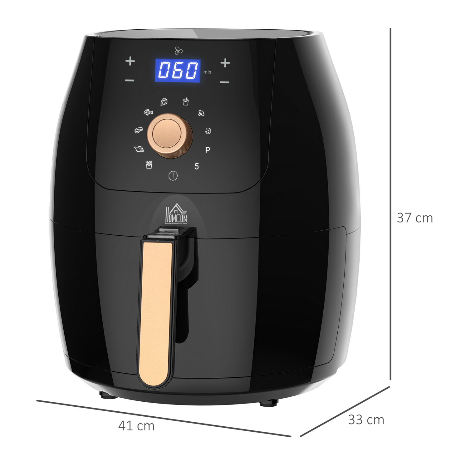 HOMCOM Air Fryers 1700W 5.5L with Digital Display Rapid Air Circulation System Adjustable Temperature 60 Min Timer for Healthy Oil Free Low Fat Cooking Nonstick Basket