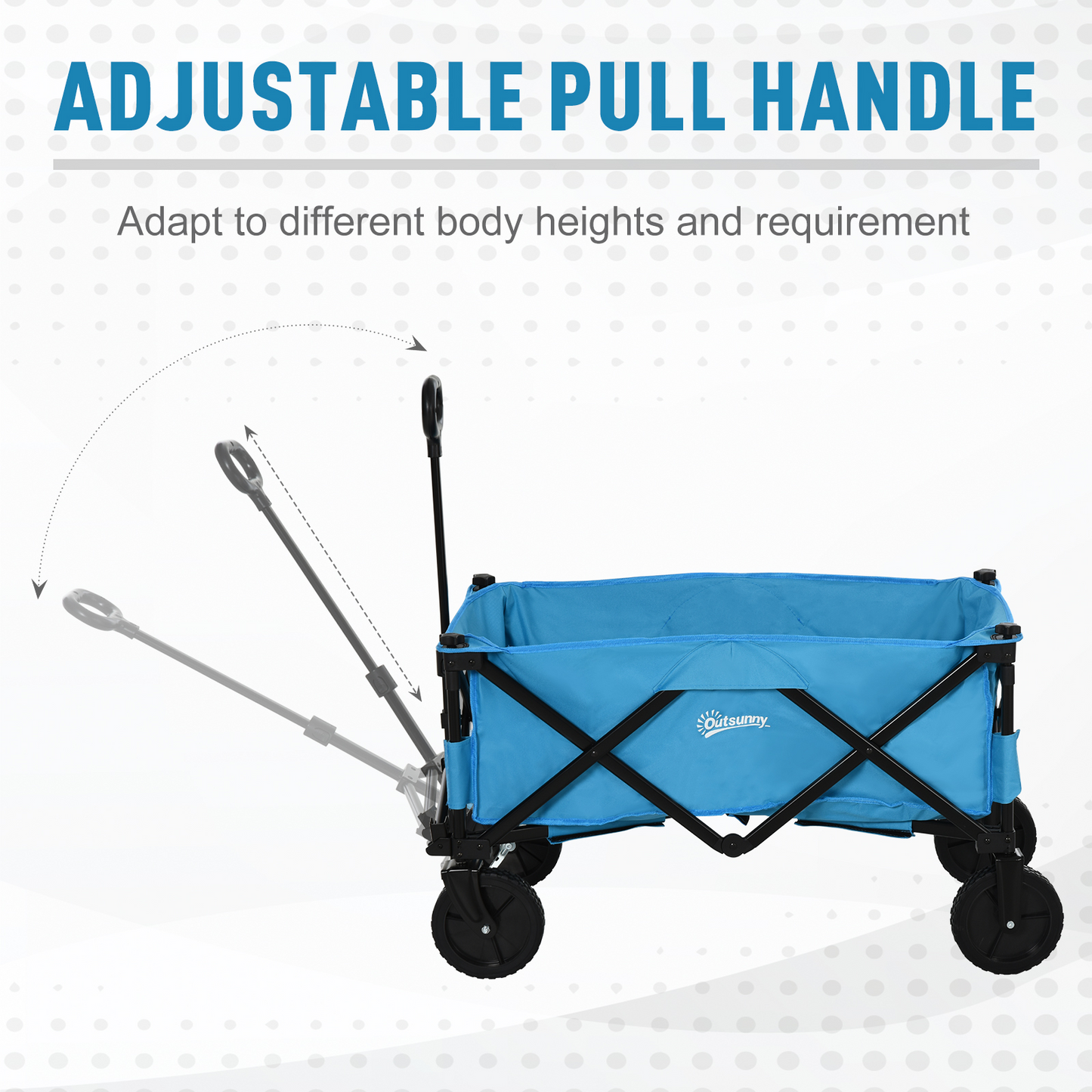 Outsunny Pull Along Cart Folding Cargo Wagon Trailer Trolley for Beach Garden Use with Telescopic Handle - Blue