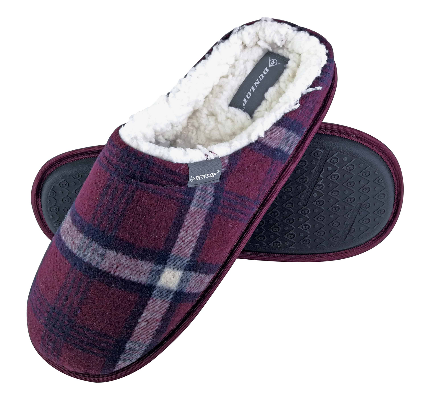 Mens Fleece Lined Mule Checked Slippers