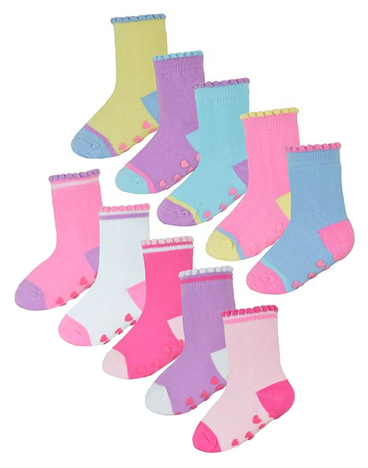 10 Pack Non Slip Baby Girl Heel and Toe Socks