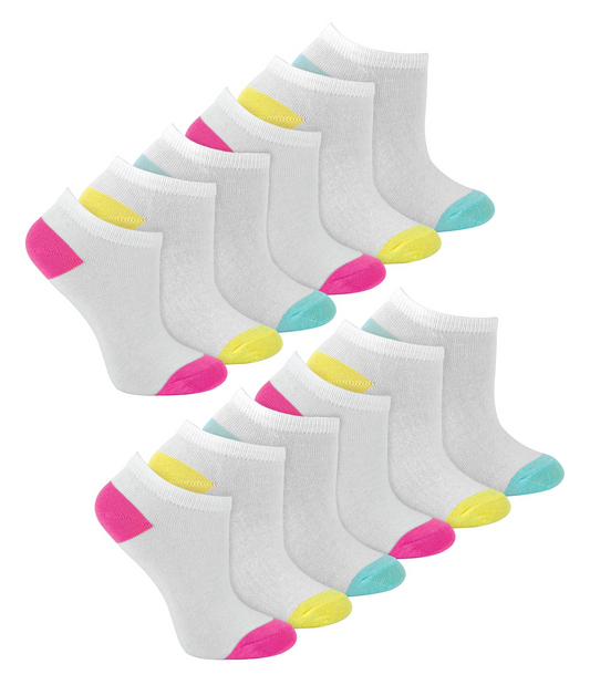 12 Pairs Girls Low Cut Trainer Socks in White