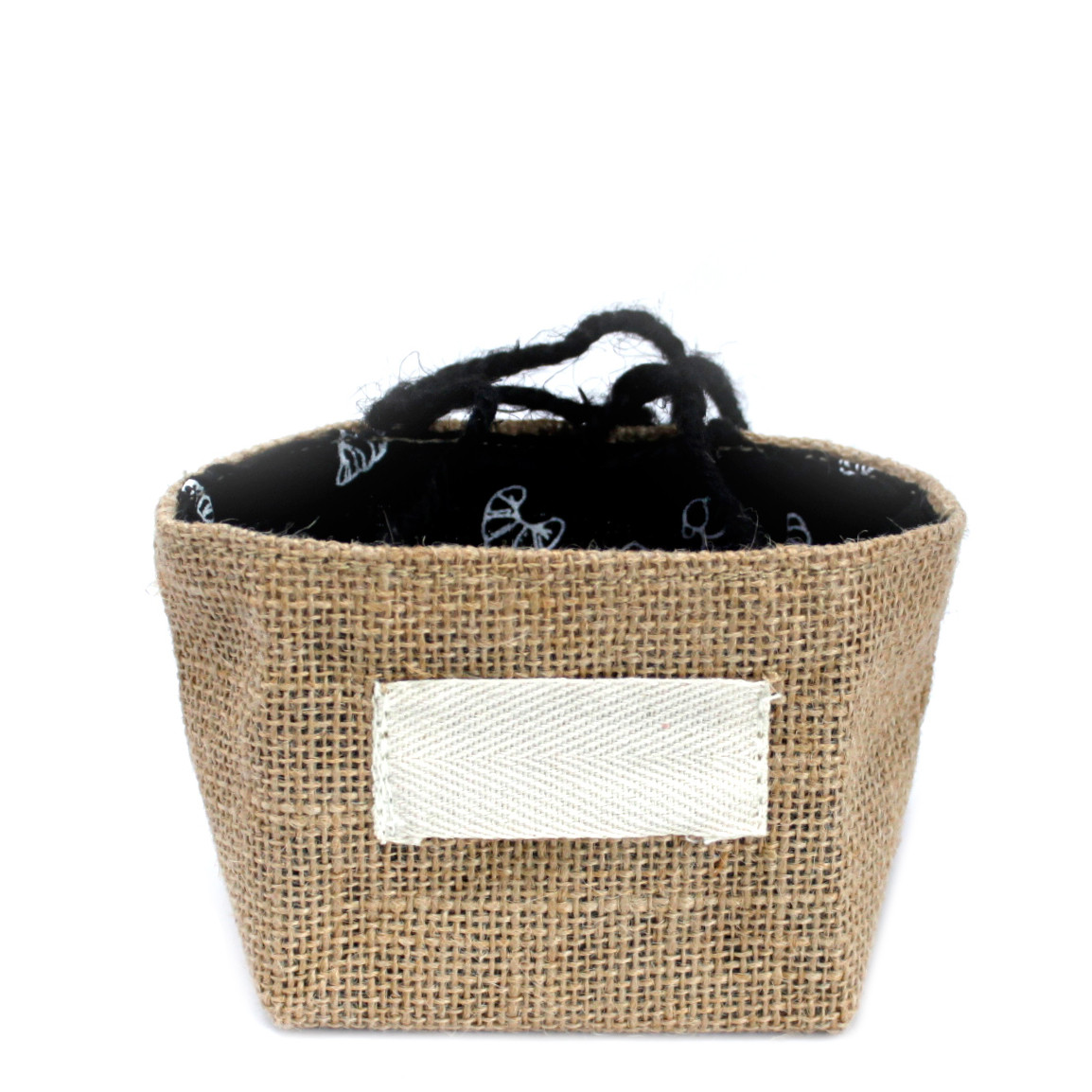 Natural Jute Cotton Gift Bag - Black Lining - Small