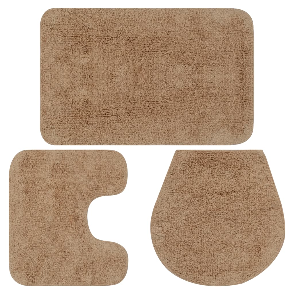 vidaXL Bathroom Mat Set 3 Pieces Fabric Beige