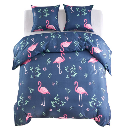 vidaXL Duvet Cover Set Flamingo Navy/Pink 200x200/80x80 cm