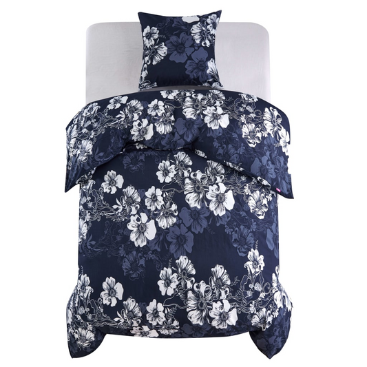 vidaXL Duvet Cover Set Floral Design Navy 140x220/60x70 cm