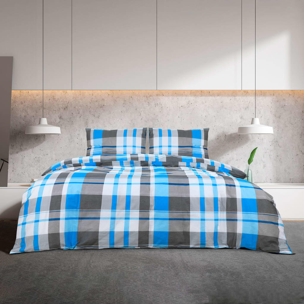 vidaXL Duvet Cover Set Blue and Grey 135x200 cm Cotton