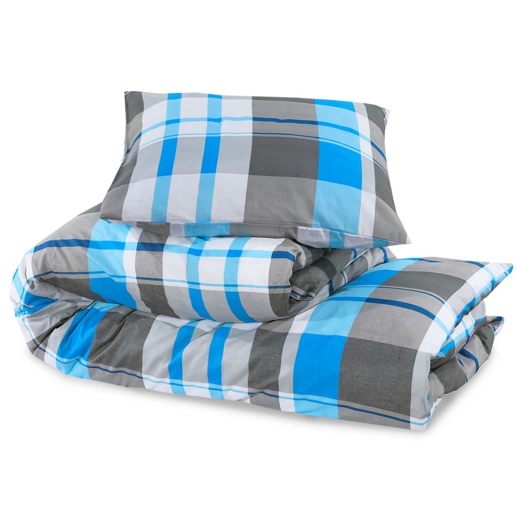 vidaXL Duvet Cover Set Blue and Grey 135x200 cm Cotton