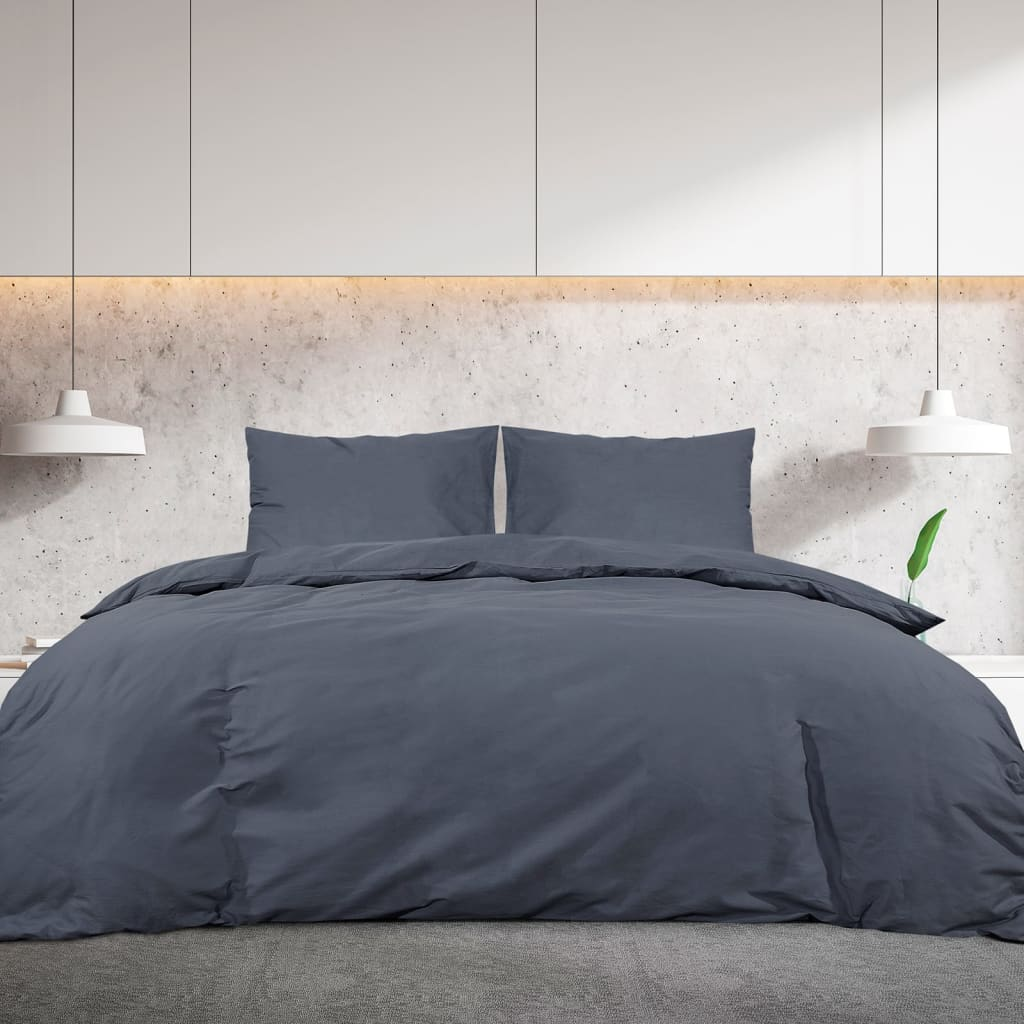 vidaXL Duvet Cover Set Anthracite 200x200 cm Cotton