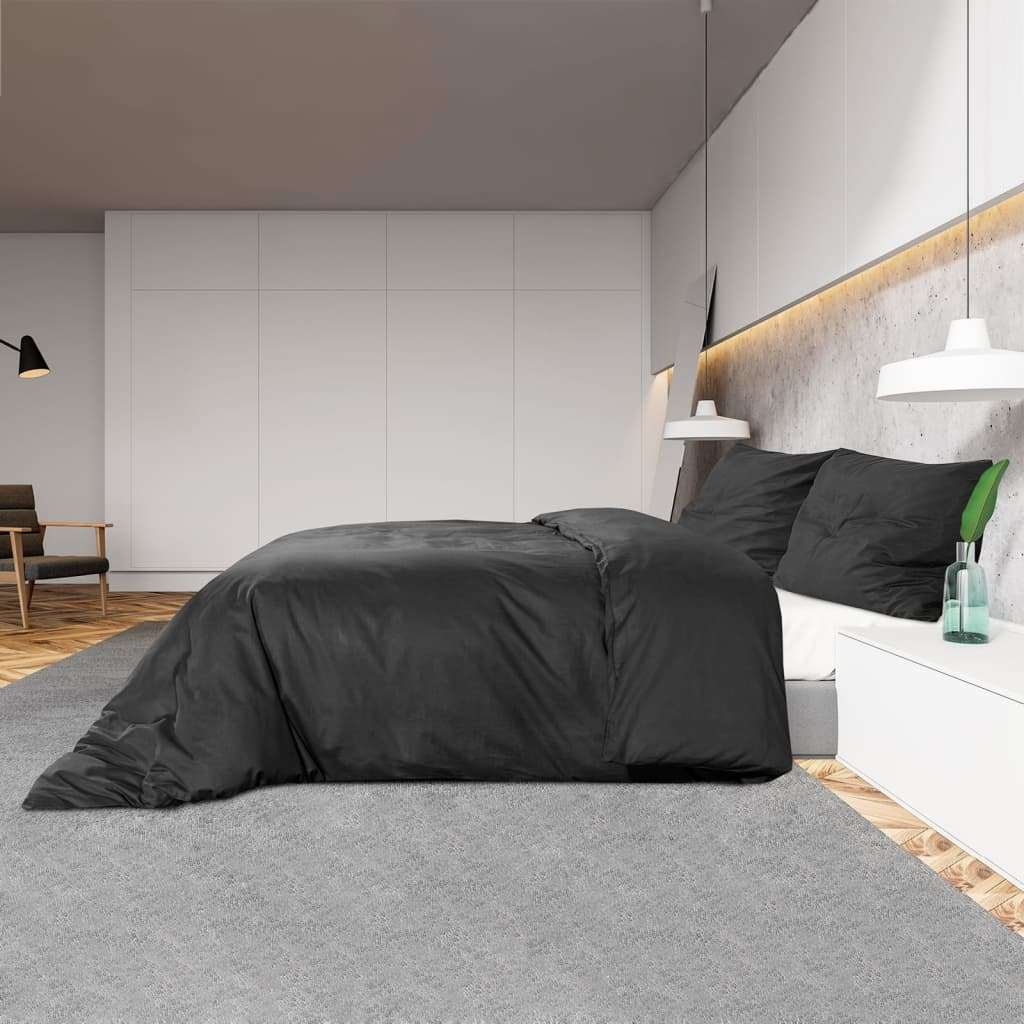 vidaXL Duvet Cover Set Black 155x220 cm Cotton