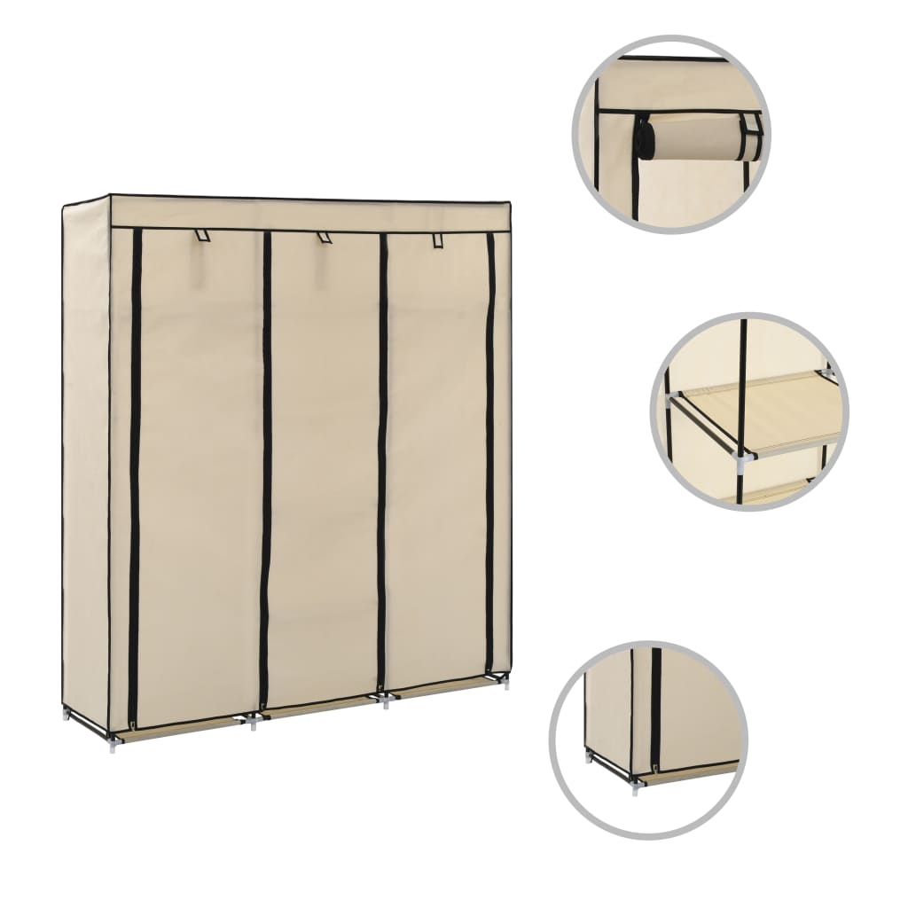 vidaXL Wardrobe with Compartments and Rods Cream 150x45x175 cm Fabric