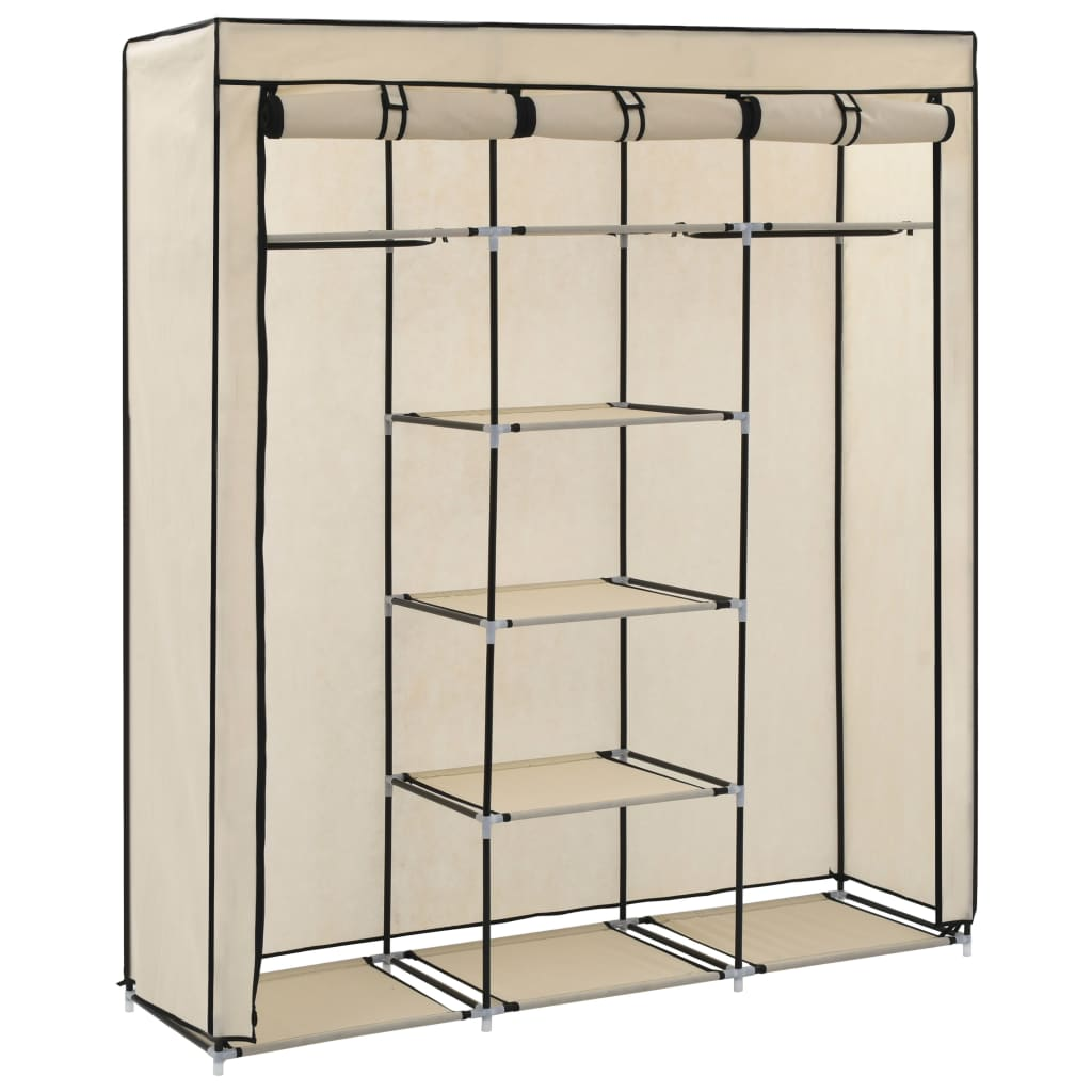 vidaXL Wardrobe with Compartments and Rods Cream 150x45x175 cm Fabric