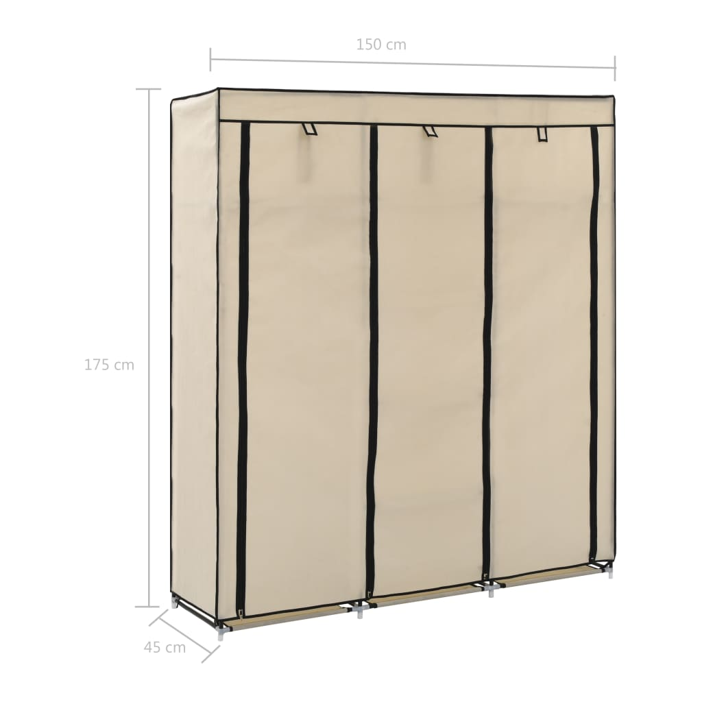 vidaXL Wardrobe with Compartments and Rods Cream 150x45x175 cm Fabric