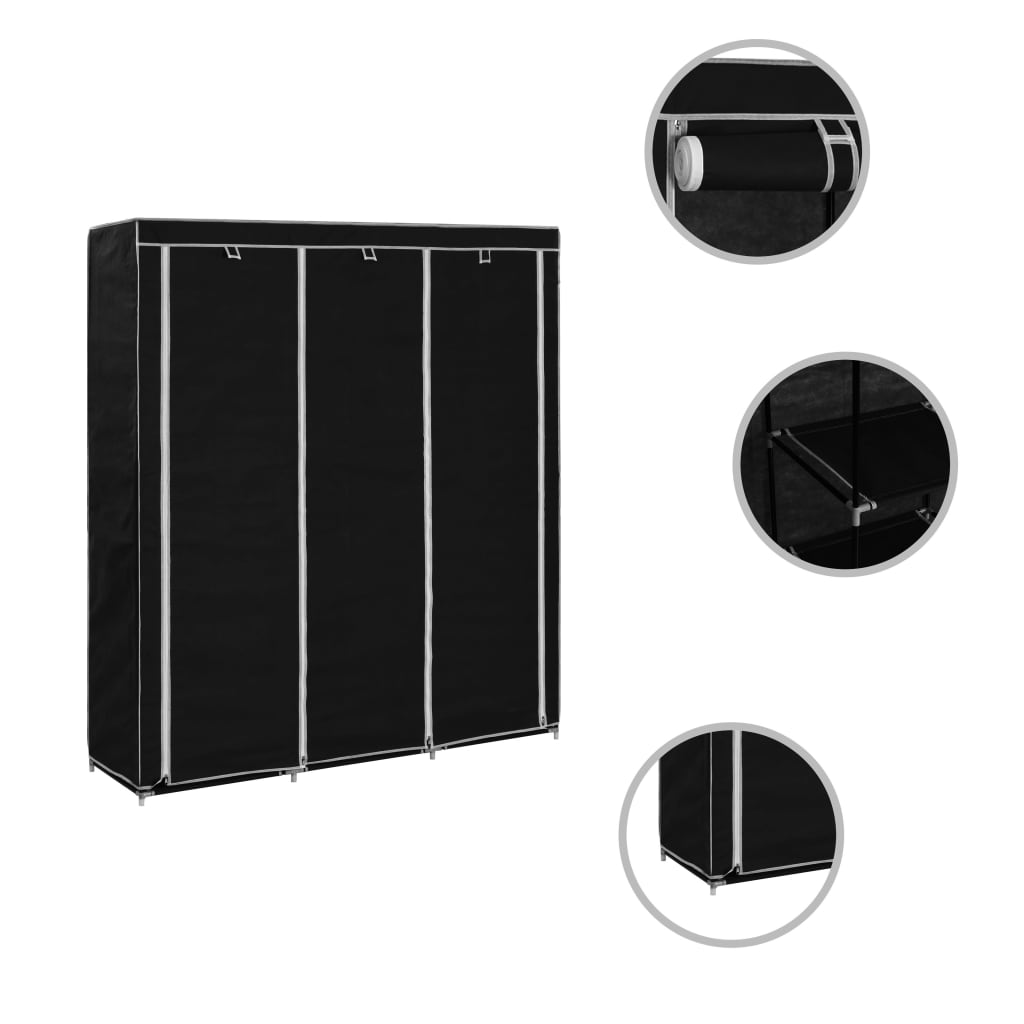 vidaXL Wardrobe with Compartments and Rods Black 150x45x175 cm Fabric